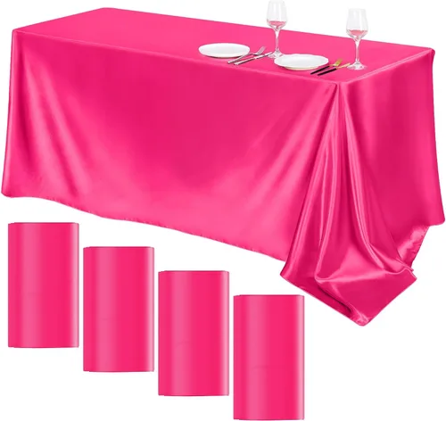 Vista 27 de TURSTIN Paquete de 4 manteles de satén negro de 102 x 58 pulgadas, mantel rectangular de seda brillante, tela suave, decoración de mesa para bodas