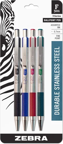Vista 16 de Zebra Pen F-301 Bolígrafo retráctil de acero inoxidable de 0.7 mm, 4 unidades, tinta de fácil deslizamiento, clip de metal, recargable con F-Refill