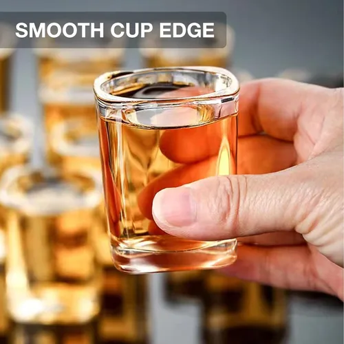 Vista 3 de Hlukana Juego de 6 Vasos de Chupito de Base Pesada, 60 ml Vasos de Chupito Cuadrados de Tequila Transparente a Granel, Vaso de Chupito de Espresso