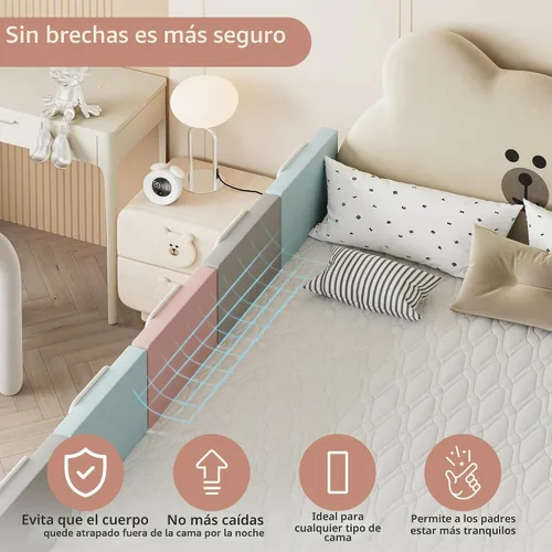Vista 5 de Protectores de riel de cama para niños pequeños, rieles de cama ajustables con seguridad, rieles laterales de cama para cama individual, Gris