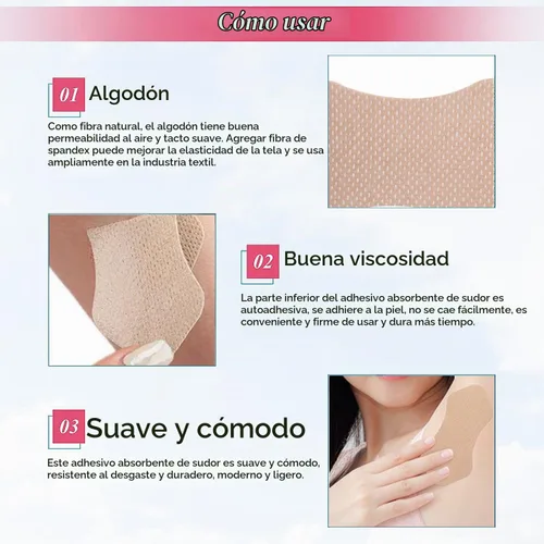 Vista 2 de Almohadillas de sudor para axilas, 20 almohadillas invisibles autoadhesivas para el sudor de las axilas, almohadilla desechable antitranspirante