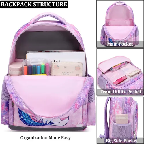 Vista 5 de JIANYA Mochila para niñas y niños, mochilas para libros, lindas y ligeras, *Gato azul claro, Mochila escolar para niña preescolar de jardín