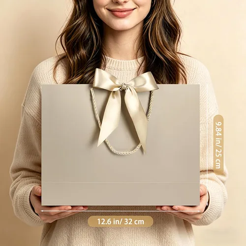 Vista 3 de JMANNI 12 bolsas de regalo de papel de boda con asa, bolsas medianas de regalo de agradecimiento de 13 pulgadas con lazo de cinta, regalos