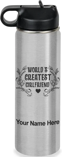 Vista 43 de LaserGram Botella de agua personalizada, World's Greatest Girlfriend, acero inoxidable de doble pared aislada al vacío con popote superior, regalo