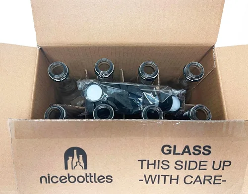 Vista 4 de nicebottles - Botellas de vidrio transparente Woozy, 12 oz (375ml) - Caja de 12 botellas encantadoras empacadas en caja resistente con 15 tapas