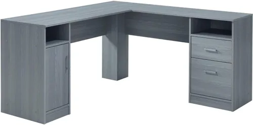 Vista 3 de Techni Mobili Escritorio funcional para computadora en forma de L, color gris y archivador enrollable, regular, gris