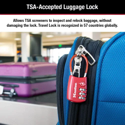 Vista 4 de Master Lock Establece tu propia combinación de candado de equipaje aprobado por la TSA, el candado con cremallera de viaje es perfecto para maletas