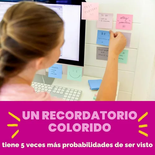 Vista 5 de Post-it Notas Super Adhesivas de Papel 100% Reciclado, 2 Veces el Poder de Adhesión, 4x4 pulgadas, Rayadas, 3 Blocs, 70 Hojas/Bloc, Colección