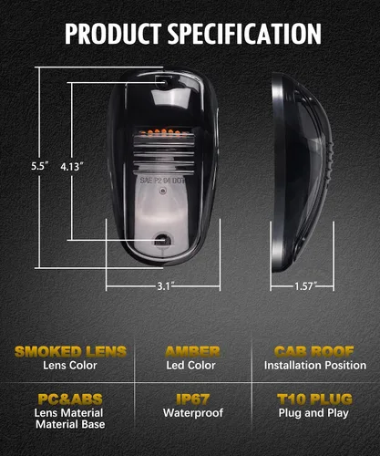 Vista 4 de Partsam Luz de marcador de cabina, lente ahumada, forma de ojo ámbar, 13 luces LED para techo de cabina [ajuste universal] compatible con camionetas