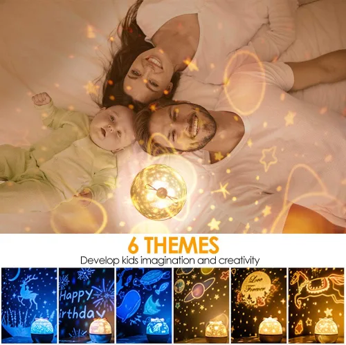 Vista 5 de Proyector de estrellas de luz nocturna para niños, lámpara de proyección de bebé para dormitorio, proyector estrellado giratorio de 360 grados