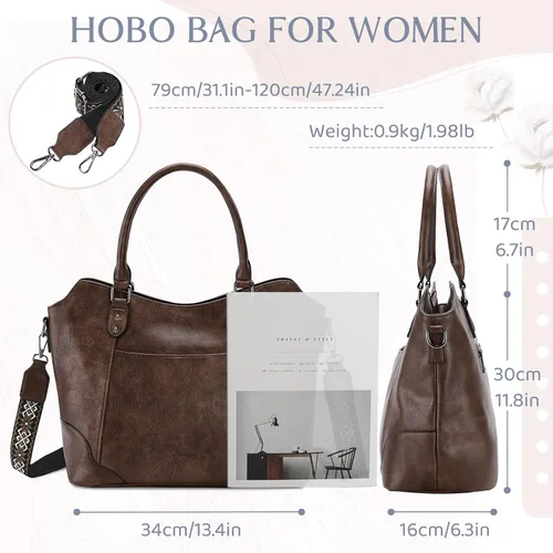 Vista 2 de RAVUO Bolso Hobo para mujer, bolso de mano de cuero vegano con asa superior, bolso de hombro elegante para mujer, bolso cruzado con correa