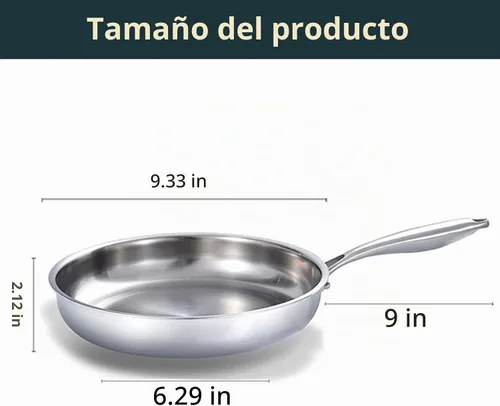 Vista 5 de DELARLO Sartén de acero inoxidable de tres capas con tapa de 8 pulgadas