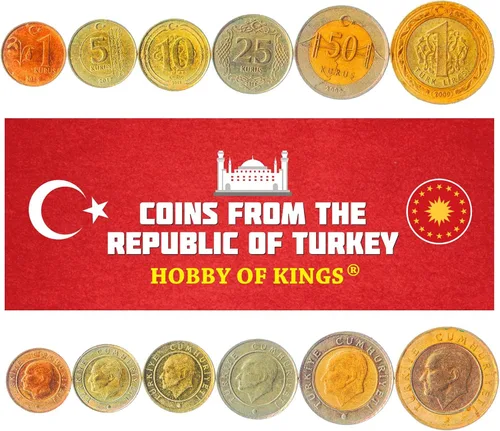 Vista 2 de 3 Coins de Turquía Colección de Monedas Turcas 50000 100000 250000 Lira Circulado 2001-2004 Mustafa Kemal Atatürk Media luna y estrella