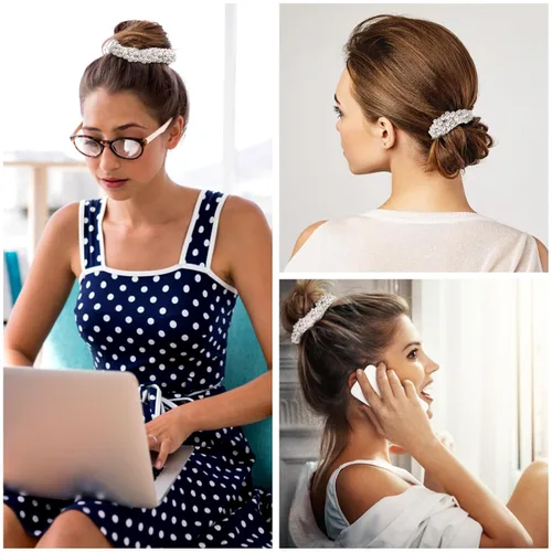 Vista 4 de Lusofie 4 ligas para el cabello con perlas blancas y perlas elásticas para coleta de caballo, accesorios para el cabello para mujeres y niñas