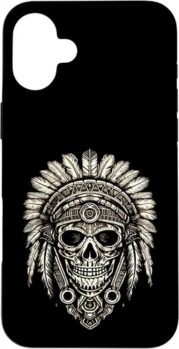Vista 22 de iPhone 16 Skull, sombrero jefe nativo, capó de guerra, indios, caso del tocado