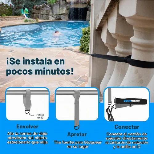 Vista 4 de Swim Tether Cinturón de viaje para natación estacionaria en piscinas y spas de natación