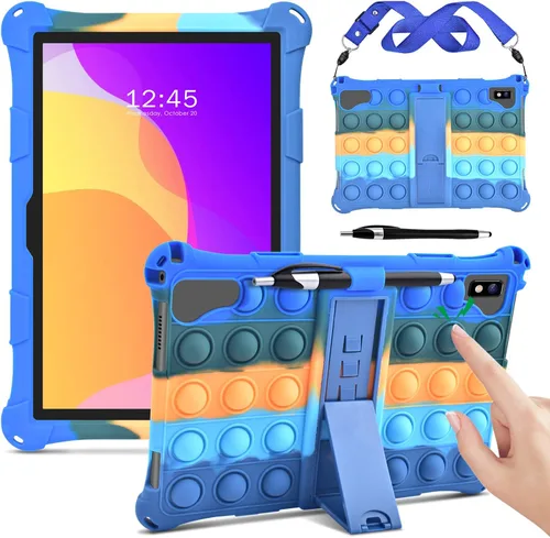 Vista 9 de DETUOSI Funda de silicona para tablet VASTKING KingPad K10 Pro, con lápiz stylus y correa para el hombro, funda protectora suave multiángulo