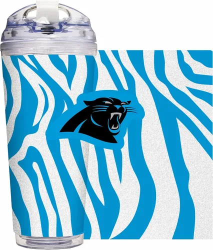 Vista 13 de Rico Industries NFL Football Glitter 24 onzas Vaso de purpurina acrílico con tapa con bisagra, Vaso de doble pared oficialmente licenciado con pajita