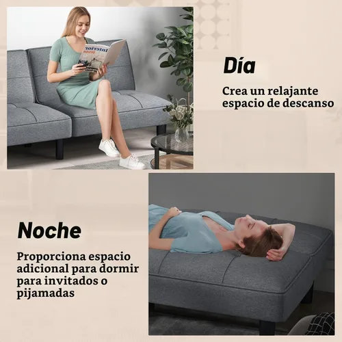 Vista 8 de KOMFOTT Sofá cama tipo futón convertible, sofá cama plegable tapizado de lino con respaldo ajustable de 6 posiciones, cojín grueso, sofá reclinable