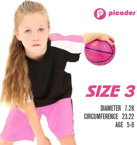 Vista 4 de Picador Size 3 Basketball, Toddler Basketball for Kids 1-3 4-6 Girls Boys Children, Mini Rubber Basketballs Indoor Outdoor Game Play School Rojo