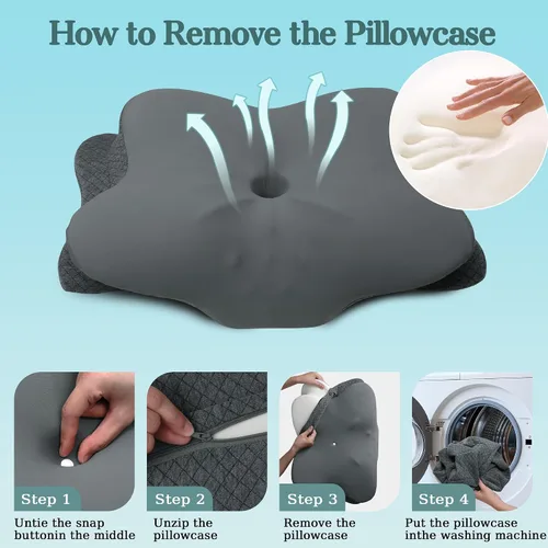 Vista 6 de Almohada cervical para dormir, almohadas de espuma viscoelástica para aliviar el dolor de cuello, almohada ergonómica de contorno de apoyo