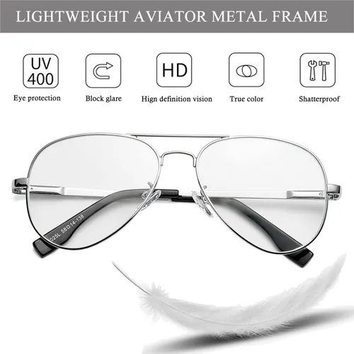 Vista 6 de HJSTES Lentes transparentes de aviador, luz azul, para mujeres y hombres, montura piloto clásica, sin receta