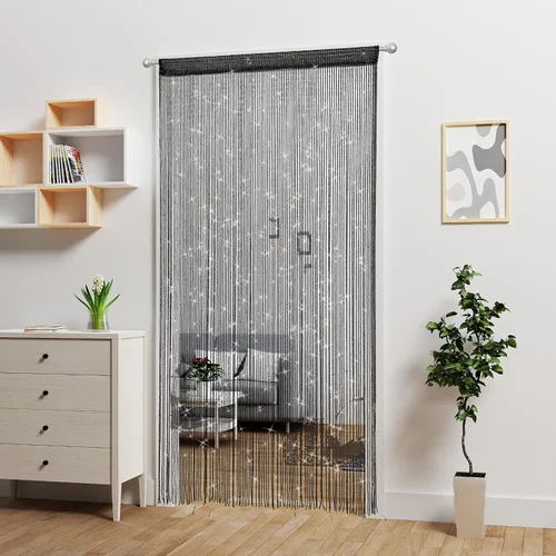 Vista 4 de 2 piezas de cortina de cuentas para puerta, divisor de habitación colgante, decoración de cuentas, panel de flecos con purpurina hippie para Negro