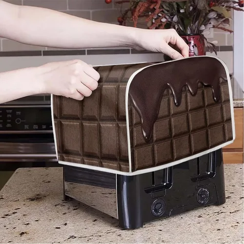 Vista 3 de chaqlin Cubierta para tostadora con estampado de chocolate, 2 rebanadas, resistente a las manchas, cubierta para horno de pan de diseño divertido