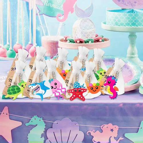 Vista 4 de CiciBear Paquete de 24 llaveros de tiburón – Cumpleaños de niños, verano, decoración de fiesta de vacaciones en la playa para invitados y baby