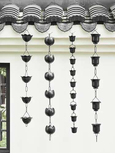 Vista 3 de Black Rain Catcher Chain with Hook, Aluminum Rain Chain Gutter Downspout Replacement, Outdoor Decor Rain Cups Water Feature Downpipe,Style Style B