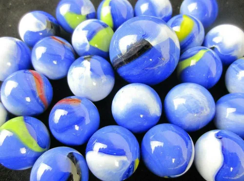 Vista 3 de ~25 canicas de cristal delfín azul/naranja/amarillo remolino estilo clásico paquete de juego (24 jugadores, 1 tirador) decoración/relleno
