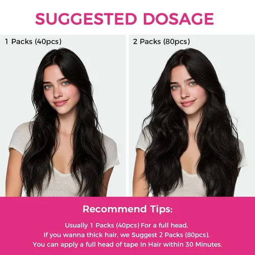 Vista 8 de Extensiones de cabello Lashey de 14 pulgadas; extensiones de cabello humano real lacio color negro azabache con trama adhesiva para mujeres, 20
