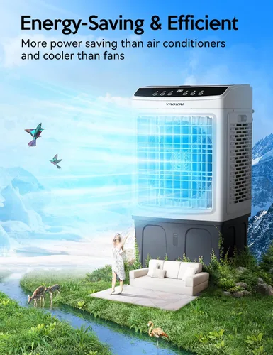 Vista 7 de VAGKRI Enfriador de aire evaporativo de 35 pulgadas, enfriador de pantano de 2800 CFM, enfriador de aire de oscilación de 120° con control remoto
