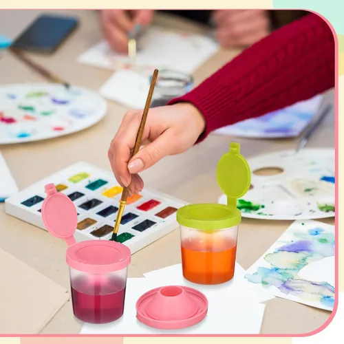Vista 7 de Zonon 50 vasos de pintura de 6 onzas antiderrames con tapas abiertas, suministros de arte para el regreso a la escuela, aula, estudio de artista