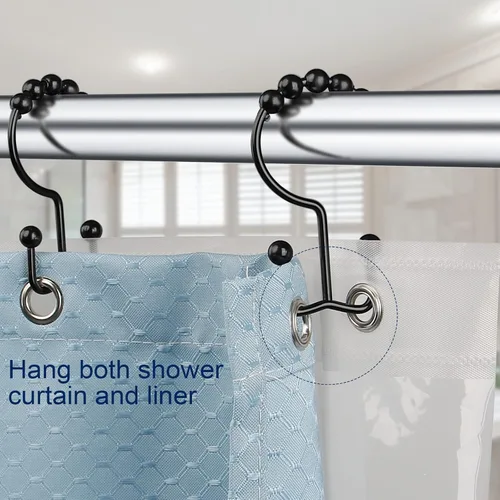 Vista 4 de Gidse Ganchos para cortina de ducha, resistentes de acero inoxidable de doble cara, anillos para cortina de baño, cortinas de ducha, juego de 12