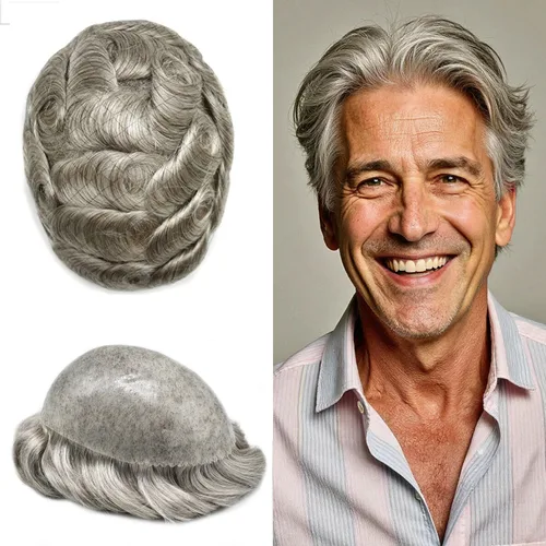 Vista 157 de Toupee para hombre 100% cabello humano real tupé para hombres 0.004 in piel de poliuretano para hombre, sistema de reemplazo de piezas de pelo