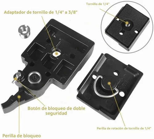 Vista 2 de UTEBIT 323 RC2 Placa de liberación rápida para trípode, adaptador de conexión rápida de metal con tornillo de cámara de 1/4" y 3/8" para montar