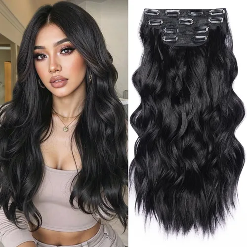 Vista 10 de Extensiones de cabello rubio con clip, de 22 pulgadas, extensiones de cabello largo y rizado con clip, 4 unidades, extensiones de cabello sintético