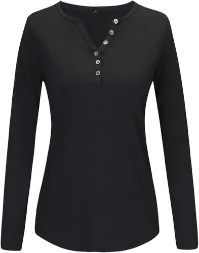 Vista 4 de Ouges - Blusa casual con manga larga, cuello en V y botones para mujer