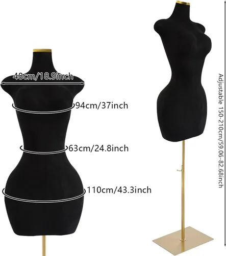 Vista 4 de Torso de maniquí femenino de talla grande con soporte, ajustable de 59 a 83 pulgadas, maniquí de cuerpo completo para tienda de ropa, tienda