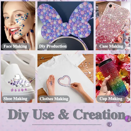 Vista 5 de 3 hojas de gemas de diamantes de imitación autoadhesivos para la cara, maquillaje, uñas, manualidades (negro)