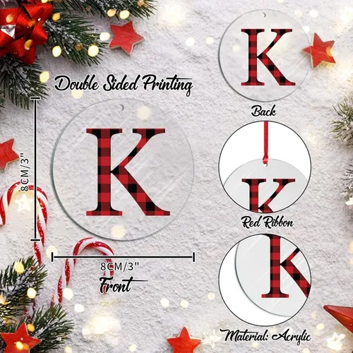 Vista 3 de Monograma personalizado con letra K inicial para árbol de Navidad, adorno colgante de invierno, Navidad, vacaciones, Navidad, decoraciones