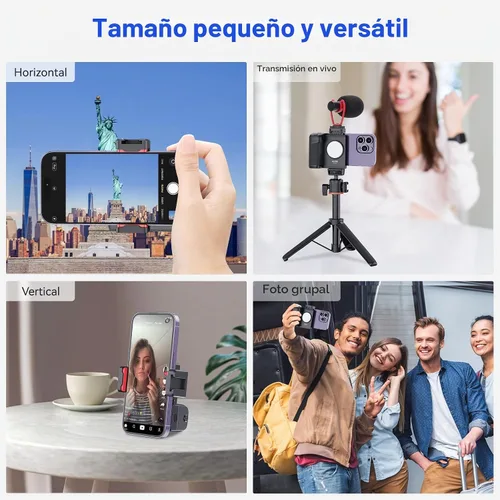 Vista 5 de UURIG PH-14 - Mango de obturador de cámara para teléfono inteligente con control remoto Bluetooth inalámbrico desmontable, luz de relleno ajustable