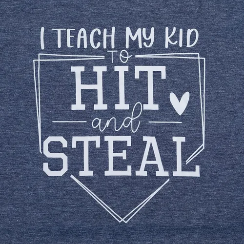 Vista 6 de VILOVE Camiseta de béisbol con texto en inglés "I Teach My Kids to Hit and Steal", camiseta de béisbol para mamá, camiseta de béisbol con corazón