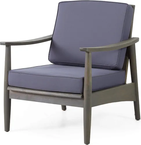 Vista 4 de Christopher Knight Home Willowbrook - Silla de club al aire libre con cojín, madera de acacia, color negro (juego de 2)