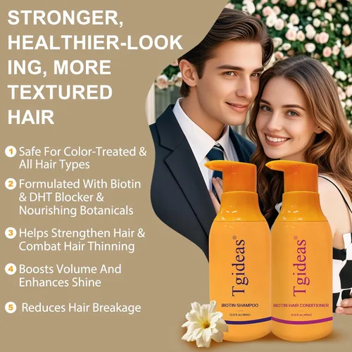 Vista 3 de Tgideas Juego de champú y acondicionador de biotina antiadelgazamiento para cabello adelgazante para mujeres y hombres, champú para fortalecer