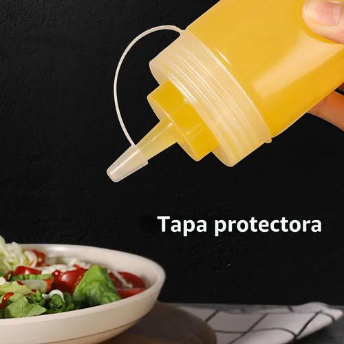 Vista 7 de 3 botellas de plástico rellenables para condimentos de salsa exprimible vacía de 12 onzas, contenedor de almacenamiento de aderezos de ensalada