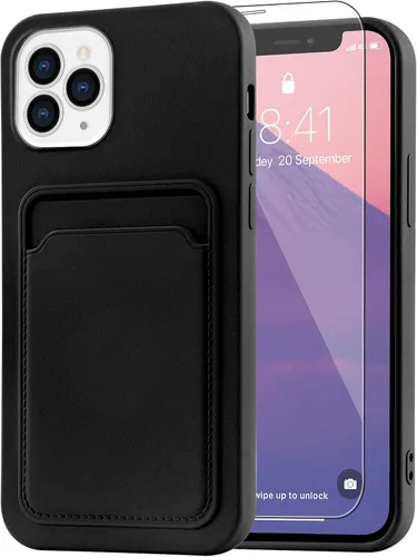 Vista 90 de MZELQ Compatible con iPhone 11 Funda TPU Soporte para Tarjetas Cubierta de Billetera, Protección de Cámara + Protector de Pantalla Funda Suave