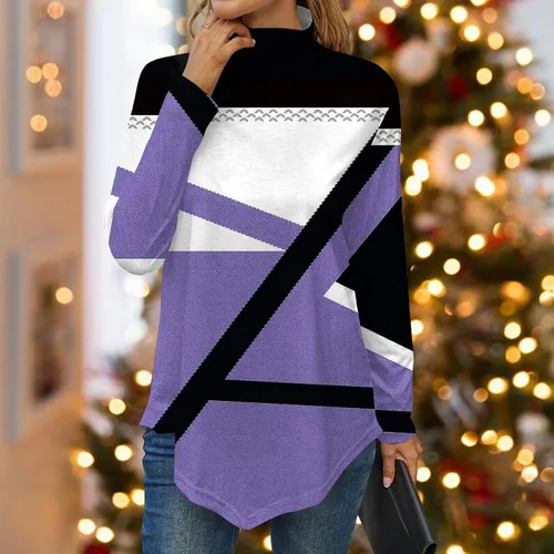 Vista 2 de RMXEi Blusas para mujer, cuello alto, manga larga, dobladillo irregular, blusas casuales de invierno, blusas holgadas