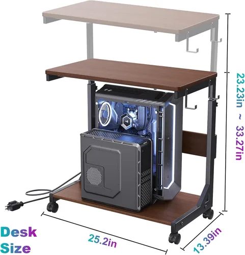 Vista 2 de Soporte de Torre de Computadora de Altura Ajustable con Estación de Carga y Puerto de Carga USB, Carrito de Caja ATX de 2 Niveles, Soporte de PC